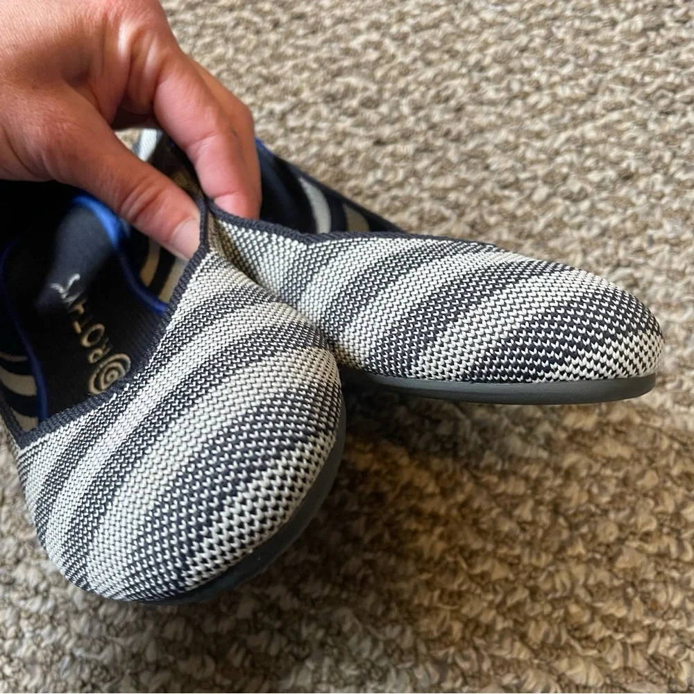 ROTHY'S BIRDSEYE GRAY ROUND TOE STRIPE FLATS RARE Size 7